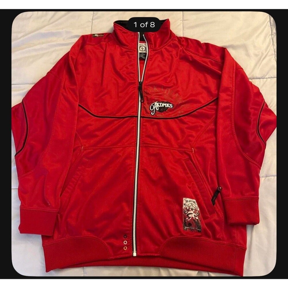 Akademiks Men's L Y2K big logo zip up red/black collar back logo